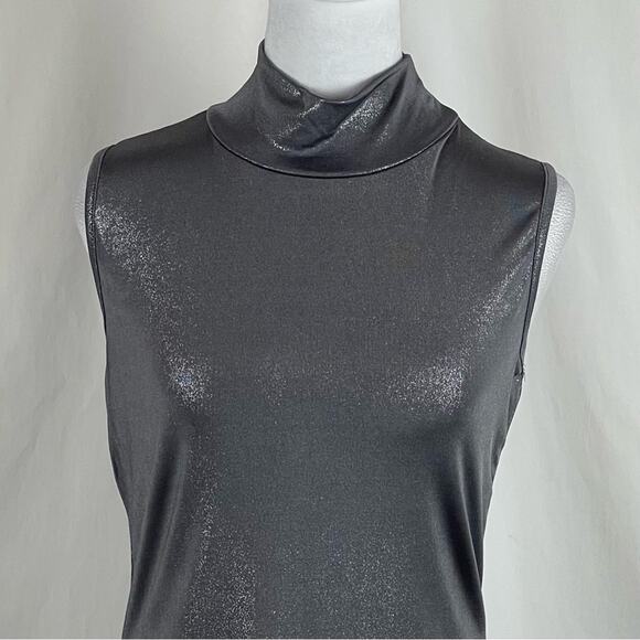 Carrie Allen Metallic Silver Mock Turtleneck Maximalist Party Top NWOT Size L - Picture 3 of 11